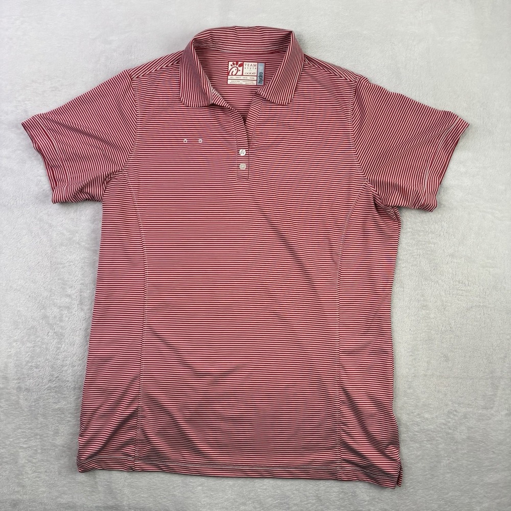 OObe Chick-Fil-a HydroChill Red Striped Short Sleeve Collared Polo Uniform Men L